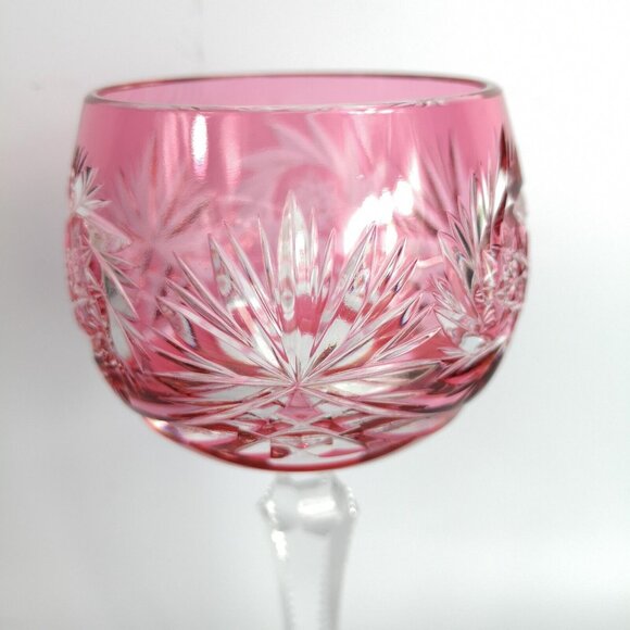 VTG Nachtmann Pink Tall Hock Wine Glass Bavarian Crystal Hand Cut to Clear 8" - Picture 3 of 8